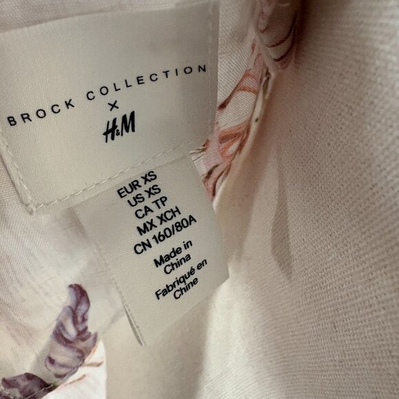 Brock Collection x H&M cream floral cross back midi dress XS 0 2 linen lyocell - Picture 8 of 16